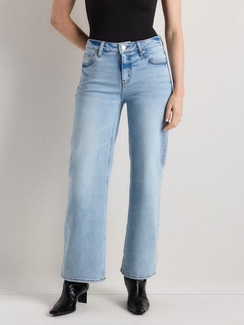Quince Comfort Stretch High Rise Cropped Wide Leg Jeans Light Wash Size 26